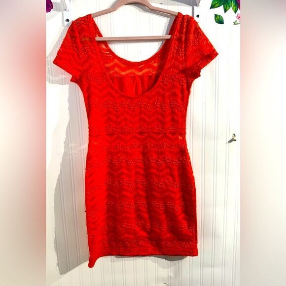 Free People Orange Lace Dress Sz M - Picture 4 of 4